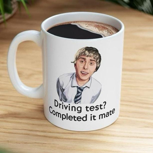 Funny mug - inbetweeners driving test completed it mate mug - funny inbetweeners jay cartwright gift coffee mug drinkware washable reusable