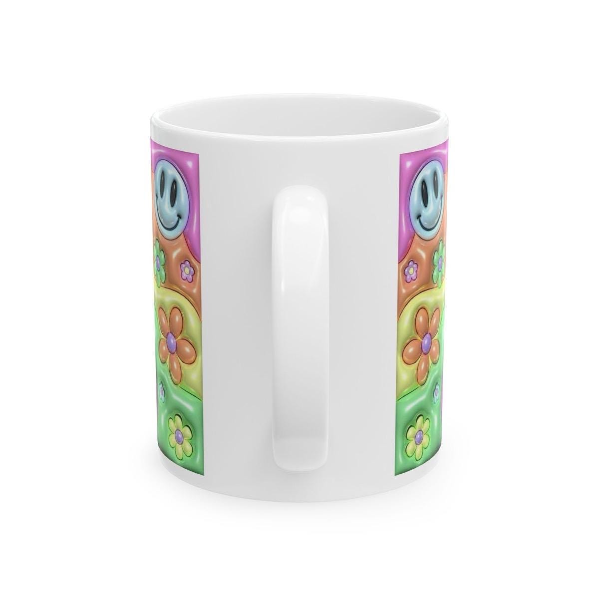 Fun 60's smile flower mug - gift for coffee lovers - drinkware ceramic reusable tumblers washable cup reuse bottles mugs funny cute girly no