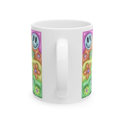 Fun 60's smile flower mug - gift for coffee lovers - drinkware ceramic reusable tumblers washable cup reuse bottles mugs funny cute girly no
