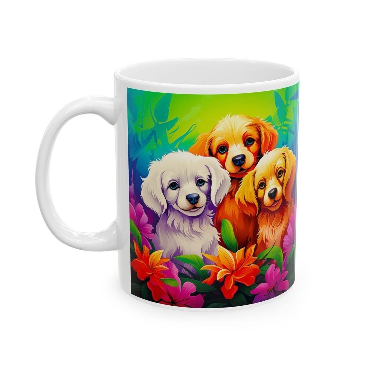 Cute bright puppy dog mug - perfect xmas gift for secret santa christmas - drinkware, cup tumbler washable coffee reusable ceramic reuse tea
