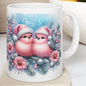 Pink christmas birds mug - perfect for winter season - drinkware, tumblers cup reusable washable reuse ceramic coffee xmas mugs tea festive