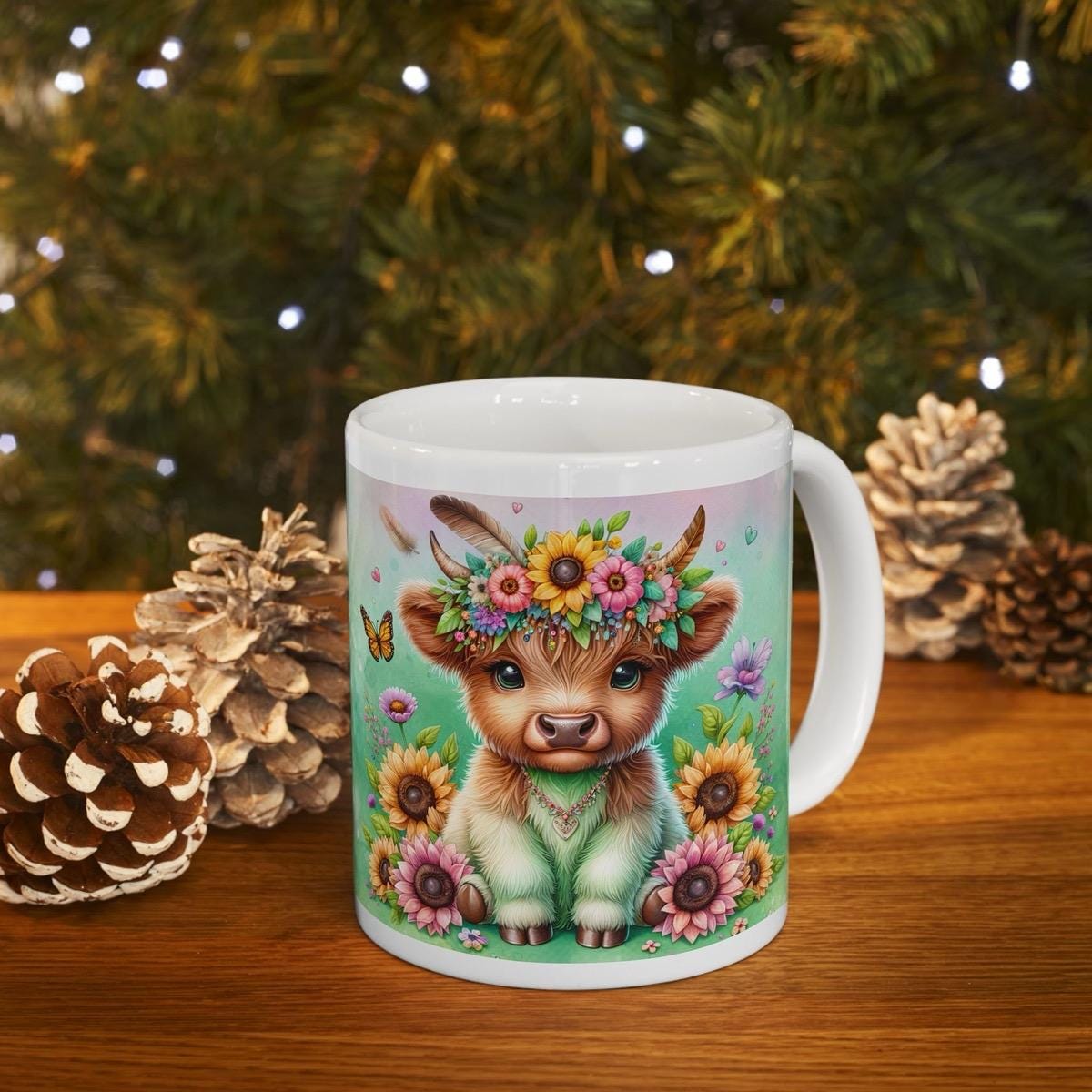 Cute highland cow 3d mug with flowery design - perfect for drinking - drinkware washable tumbler cup reusable ceramic coffee reuse xmas mugs