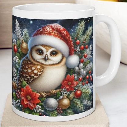 Christmas owl mug - perfect for your morning drinks - drinkware, cup tumblers bottles reusable washable coffee reuse ceramic xmas mugs tea f