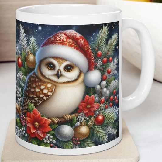 Christmas owl mug - perfect for your morning drinks - drinkware, cup tumblers bottles reusable washable coffee reuse ceramic xmas mugs tea f