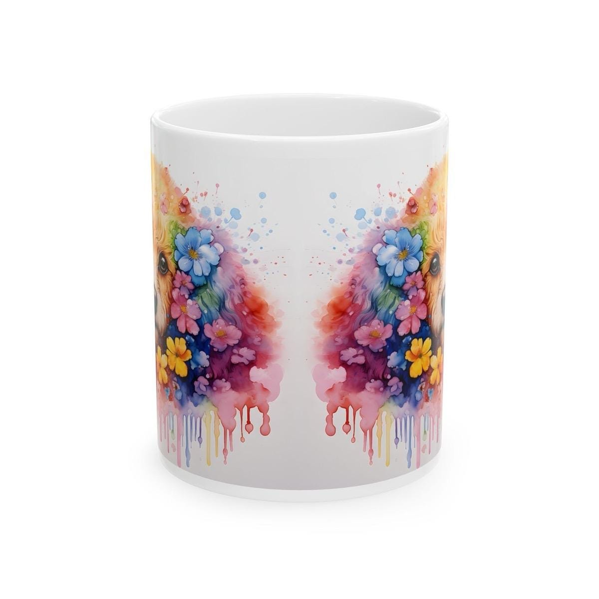Poodle cockapoo floral art mug - perfect xmas christmas gift for dog lovers - washable - drinkware reusable coffee tumbler reuse cup ceramic