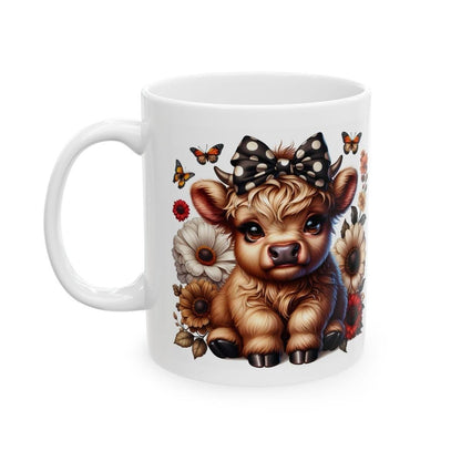 Highland cow 3d mug with bow for coffee and tea - cup, drinkware tumblers ceramic bottles washable reusable reuse xmas mugs festive cute gir