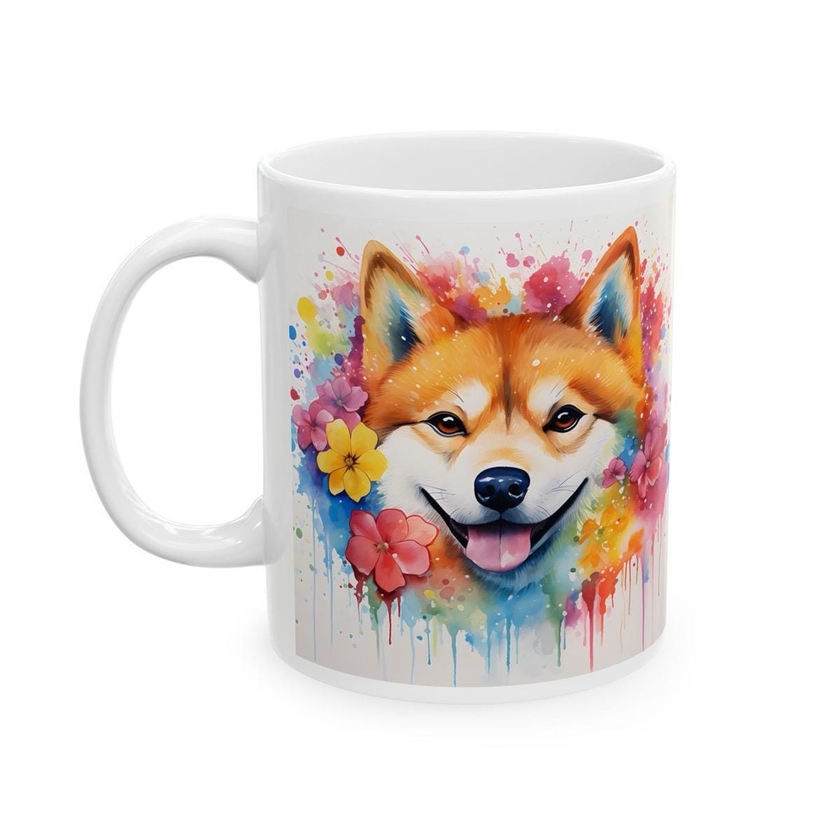 Shiba inu floral art mug - perfect xmas christmas gift for dog lovers - puppy drinkware, coffee  ceramic washable reusable tumbler cup reuse