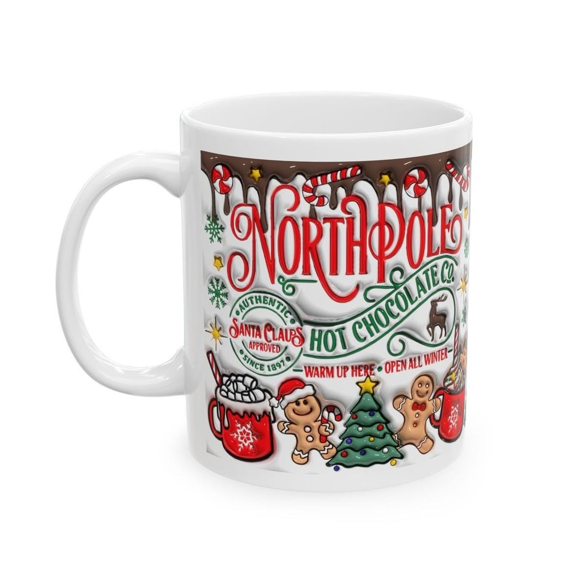 North pole hot chocolate christmas 3d mug - perfect secret santa stocking filler gift - drinkware tumbler cup washable reuse reusable cerami
