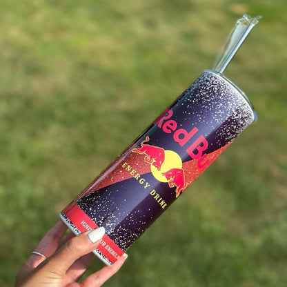 Red bull tumbler 20oz - black red glitter style ‘naughty bitch energy’ ‘unleash your slay’ perfect for on-the-go hydration - vacuum