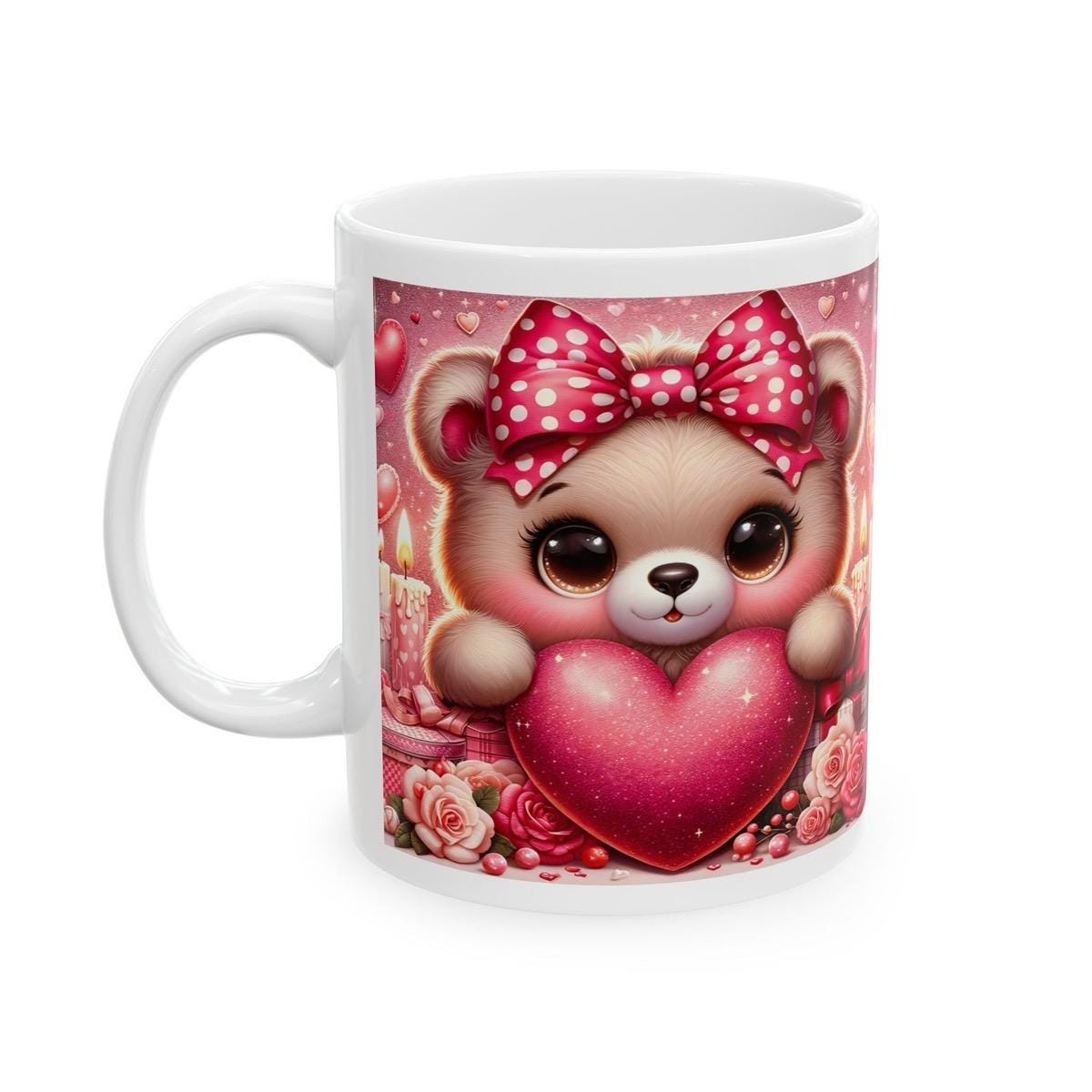 Cute valentines bear mug - perfect for your morning drinks - tumblers, drinkware cup gifts reusable washable reuse ceramic coffee girly hear