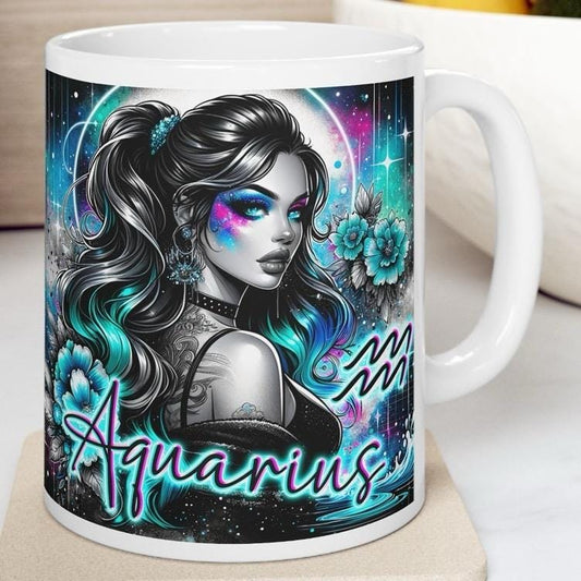 Aquarius star sign mug - perfect gift for the zodiac enthusiast - tumblers, drinkware cup reusable bottles washable reuse ceramic coffee fun