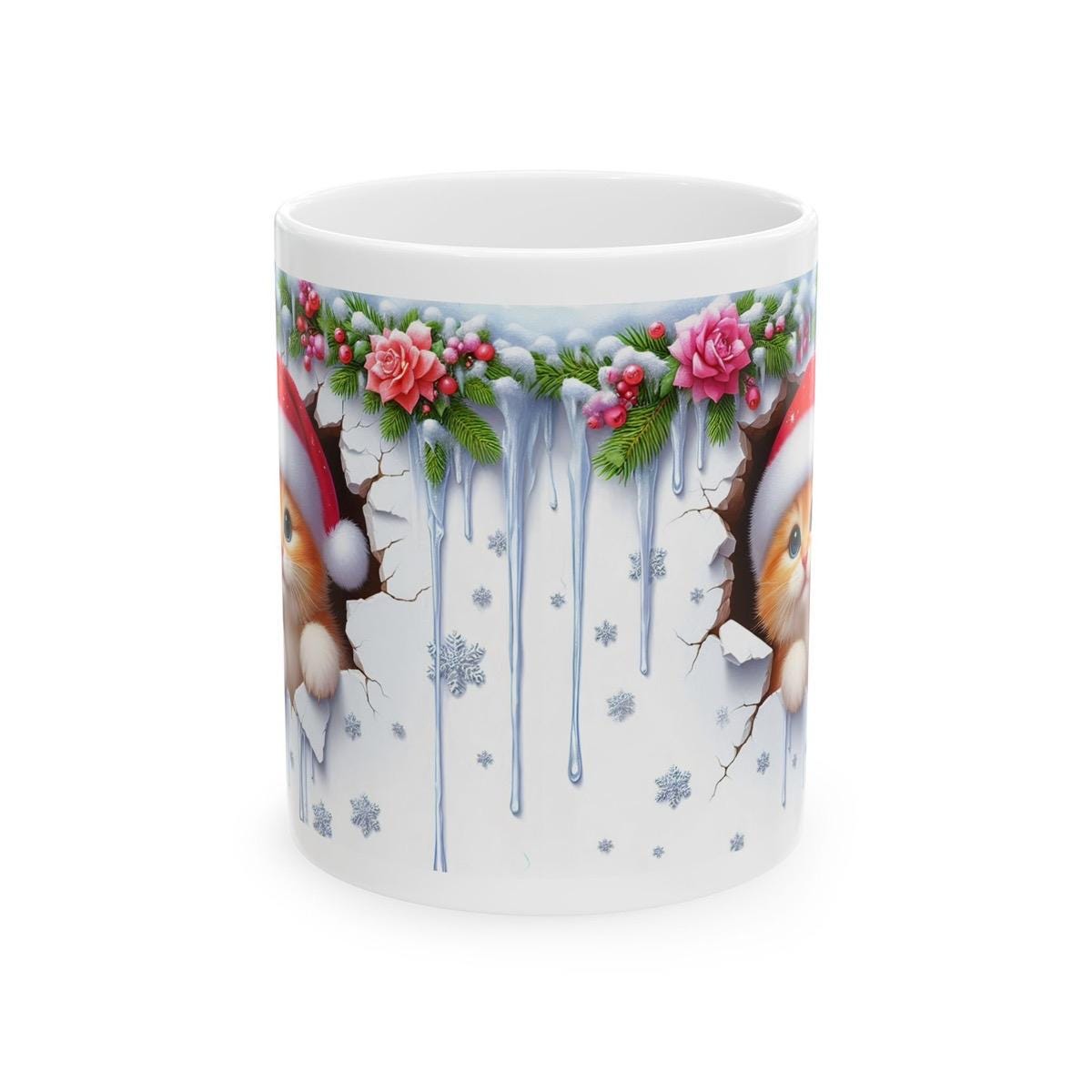 Christmas kitten 3d mug - perfect for hot beverages - tumblers, drinkware cup bottles kitty ceramic washable reusable reuse coffee xmas mugs