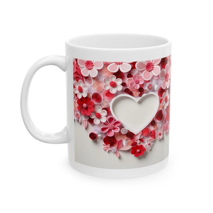 White red hearts floral mug - 3d style - perfect gift for xmas, christmas, and valentine’s day - drinkware washable reusable tumbler reuse