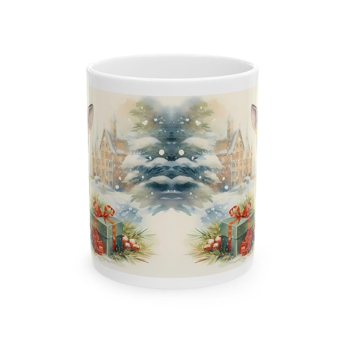 Baby deer fawn christmas mug - secret santa stocking filler - perfect gift drinkware tumbler washable reuse ceramic reusable cup coffee xmas
