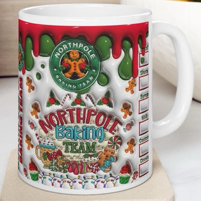 Northpole xmas baking team 3d mug - christmas secret santa stocking filler - gifts drinkware reuse reusable washable tumbler cup ceramic cof