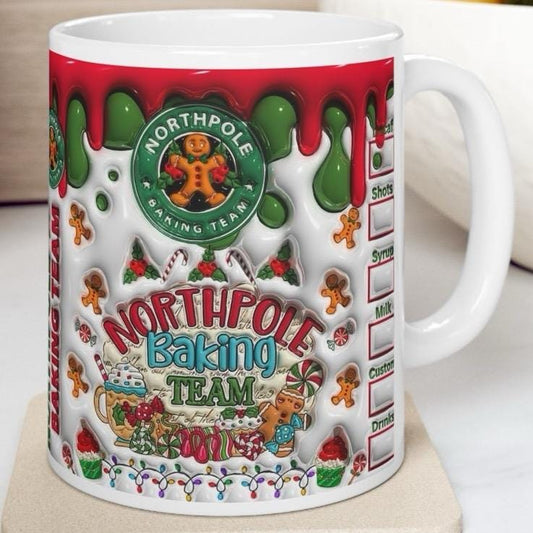 Northpole xmas baking team 3d mug - christmas secret santa stocking filler - gifts drinkware reuse reusable washable tumbler cup ceramic cof