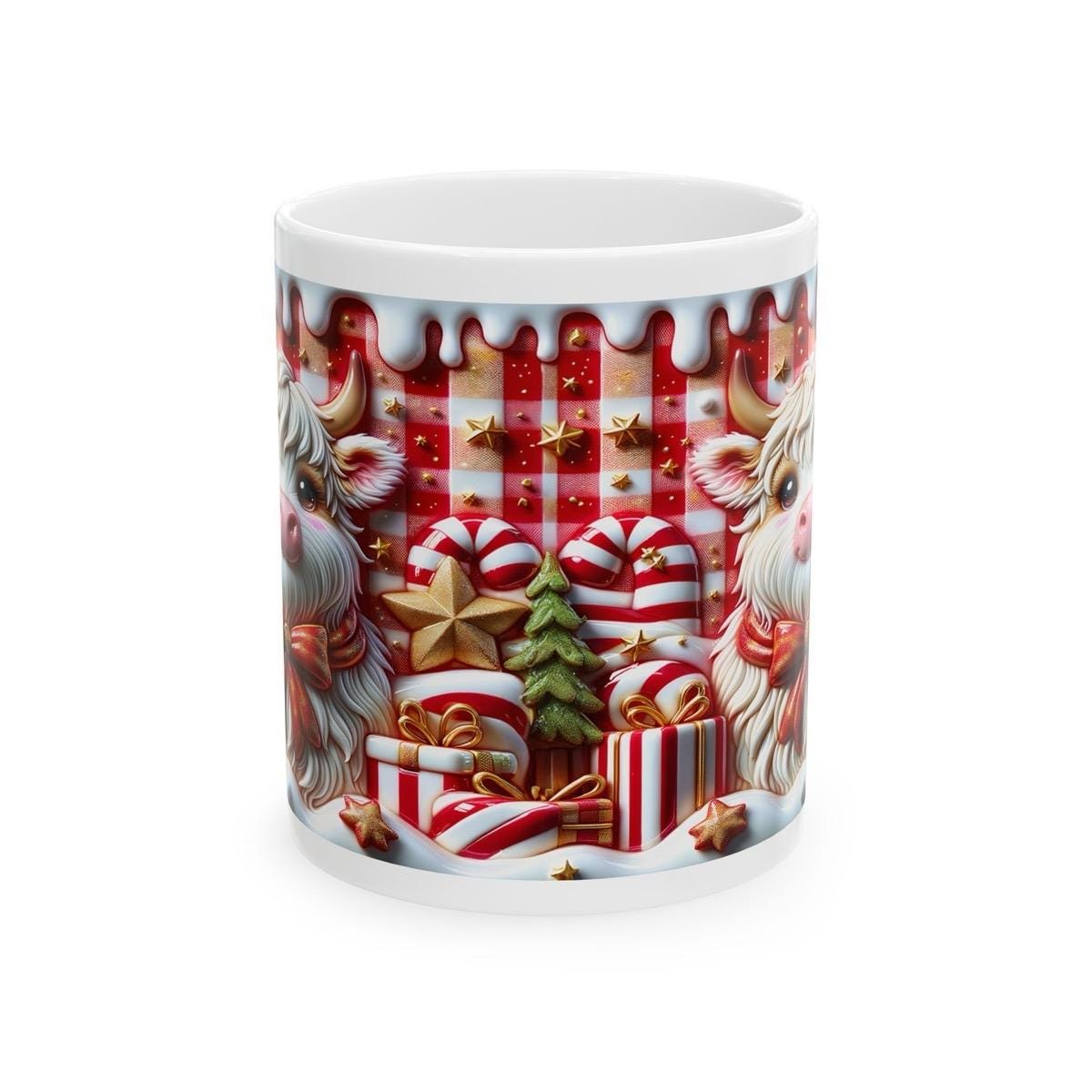 3d christmas highland cow mug – festive red and white design, perfect for holiday sips and gifts! drinkware reusable washable cup tumblers
