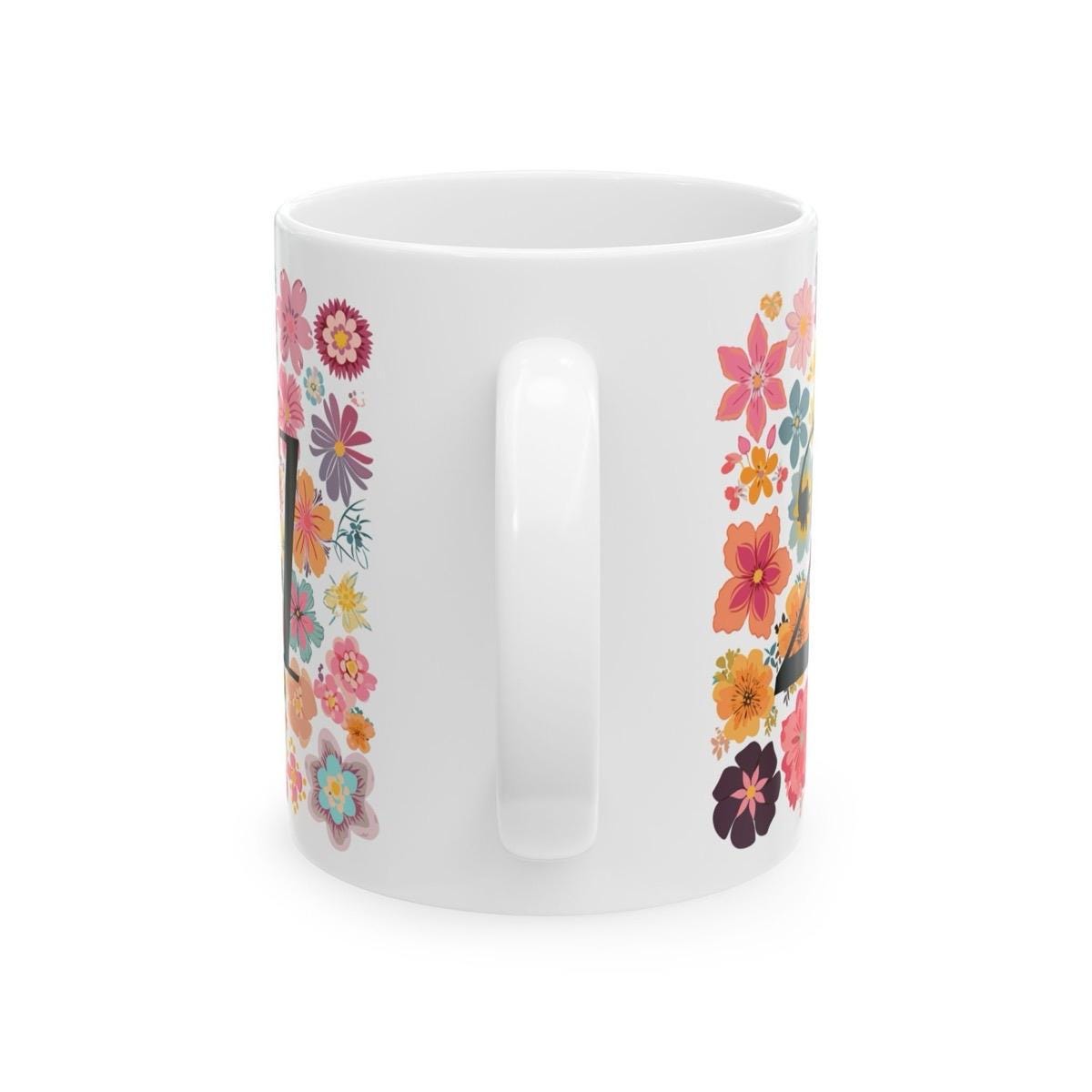 Flowery 21st birthday mug - perfect gift for celebrating - drinkware, tumblers ceramic cup washable reuse reusable coffee  girly cute friend