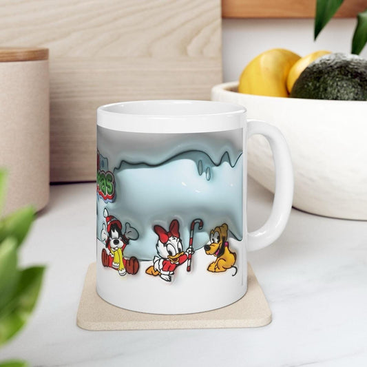 Cute character style merry christmas mug - perfect festive stocking filler gift - washable, drinkware tumbler cup reusable reuse ceramic cof