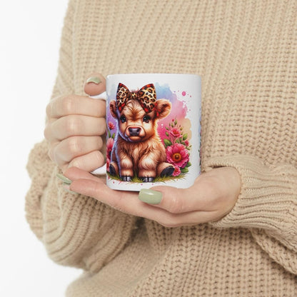 Highland cow with leopard print bow 3d mug - perfect for coffee and tea drinkware washable reuse reusable cup tumbler ceramic printed xmas m