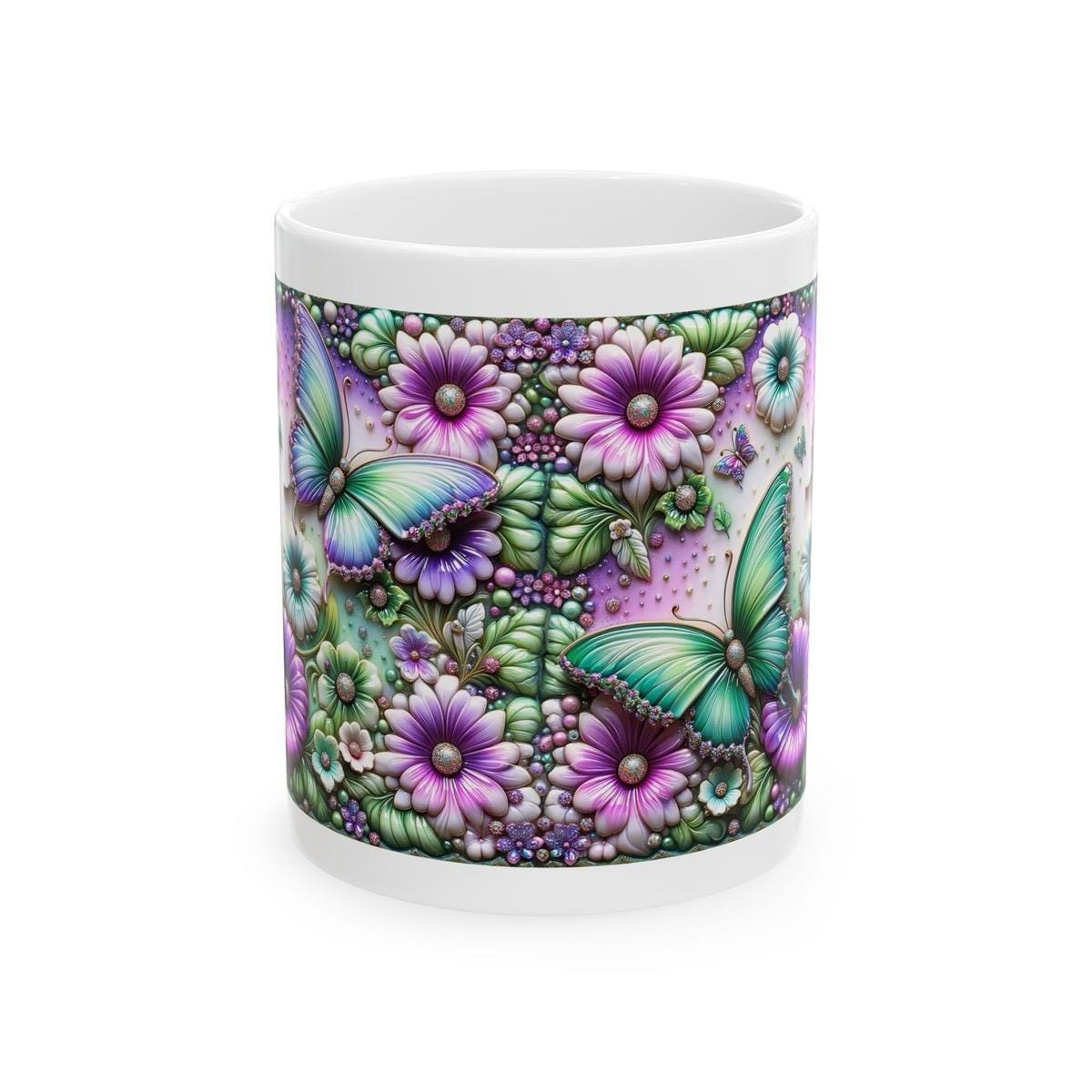 Purple magical butterfly flower 3d mug - perfect for coffee and tea - drinkware reusable tumbler washable cup reuse ceramic xmas mugs cute