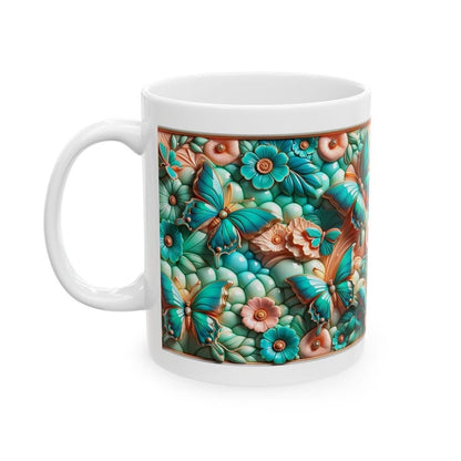 Peach turquoise butterfly 3d mug - perfect for your morning drinks - tumblers, drinkware cup washable reusable ceramic reuse coffee xmas mug