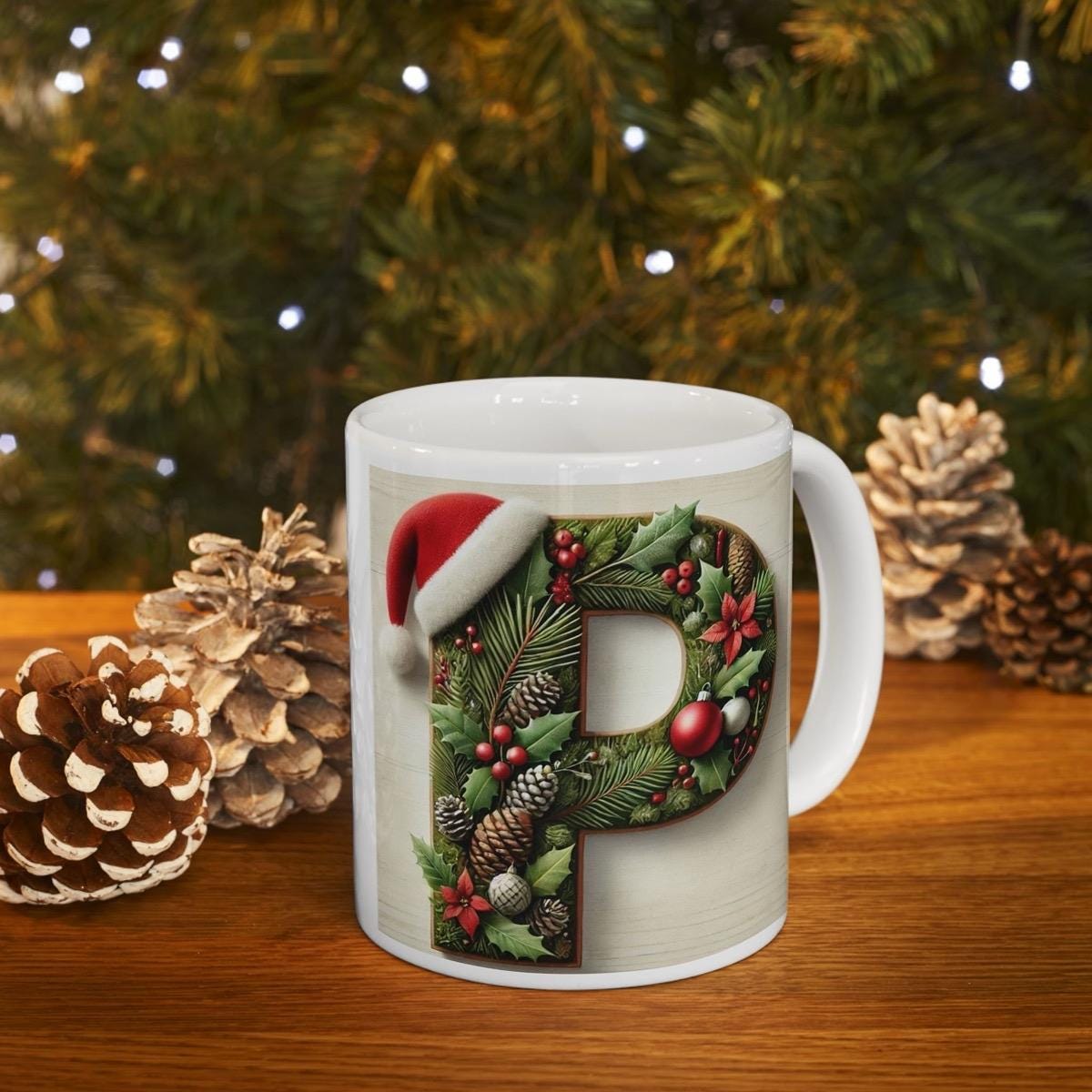 Personalised 'p' edition christmas mug - unique gift for xmas - stocking filler - drinkware washable reusable reuse ceramic cup tumbler coff