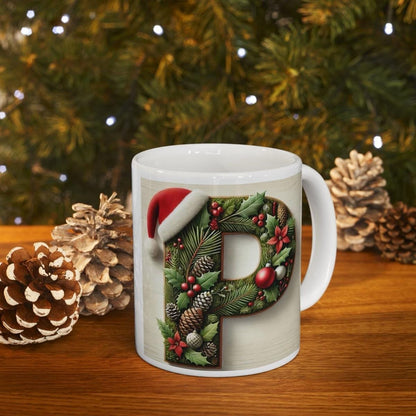 Personalised 'p' edition christmas mug - unique gift for xmas - stocking filler - drinkware washable reusable reuse ceramic cup tumbler coff