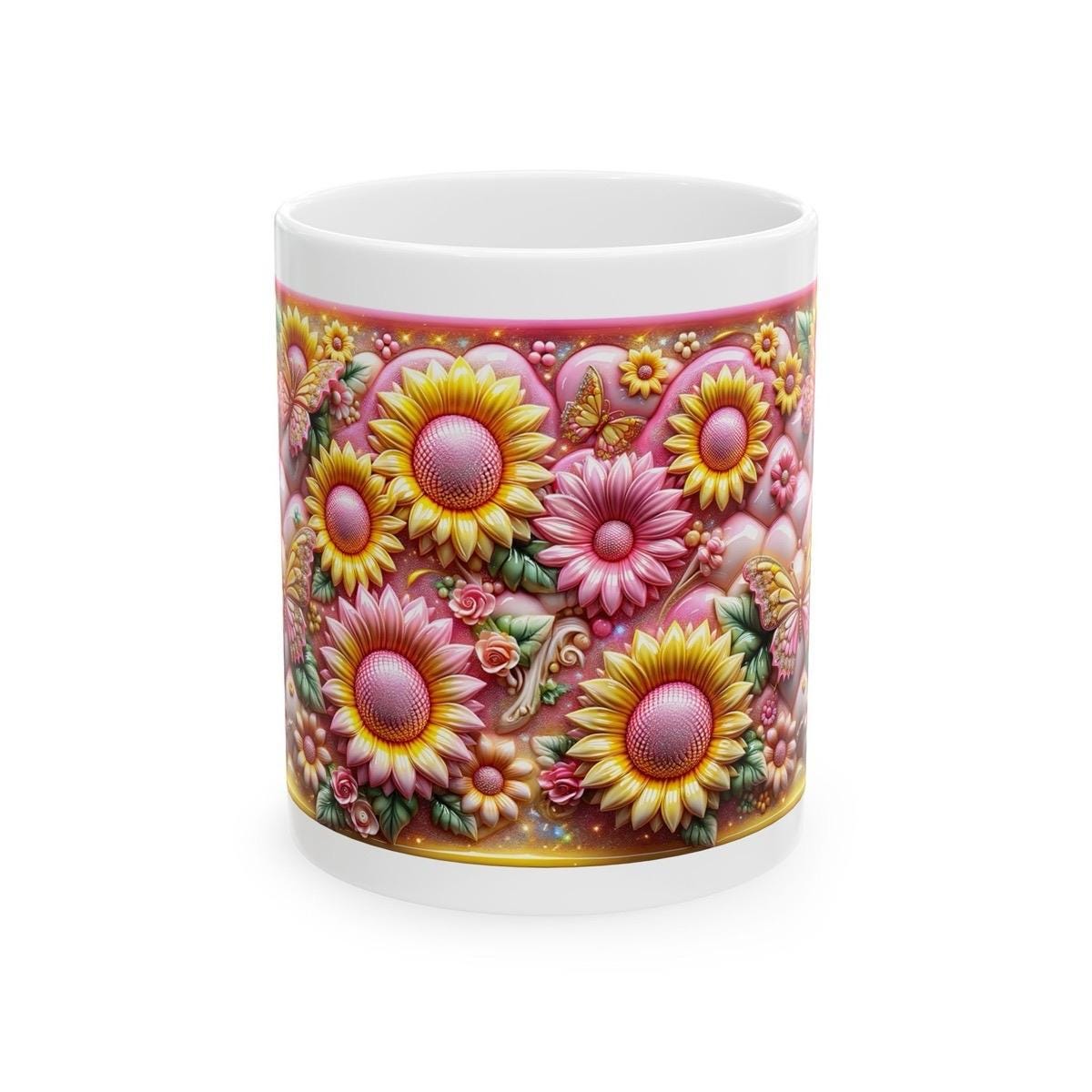 Butterfly flowers quilted 3d mug - perfect for your  tumbler reusable washable coffee reuse cup ceramic morning drinks - drinkware xmas