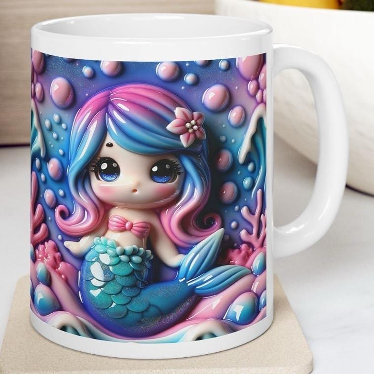 Cute pink mermaid mug 3d - perfect for your morning drinks - drinkware, tumblers cup bottles washable reusable ceramic reuse coffee xmas mug