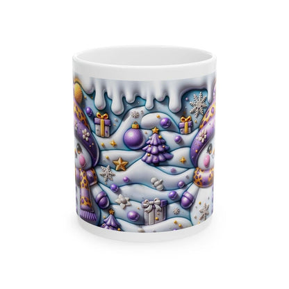 Cute 3d snowman mug – whimsical winter design with purple and gold accents, perfect for festive gifting! drinkware reusable washable tumbl