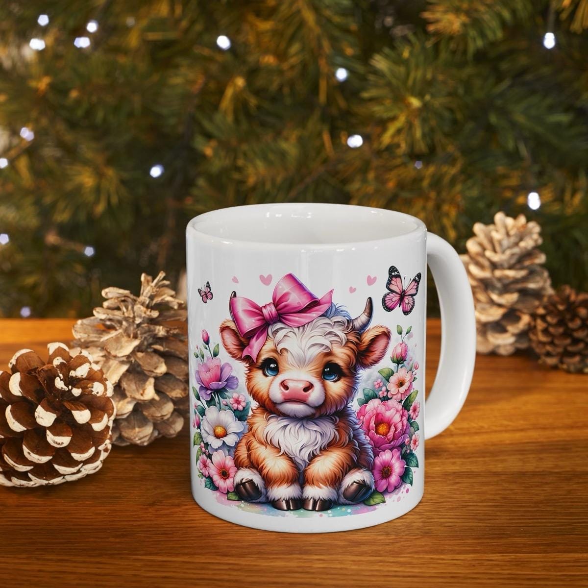 Cute highland cow and butterfly 3d mug - perfect for your morning drinks - drinkware washable tumbler cup coffee reusable reuse ceramic xmas