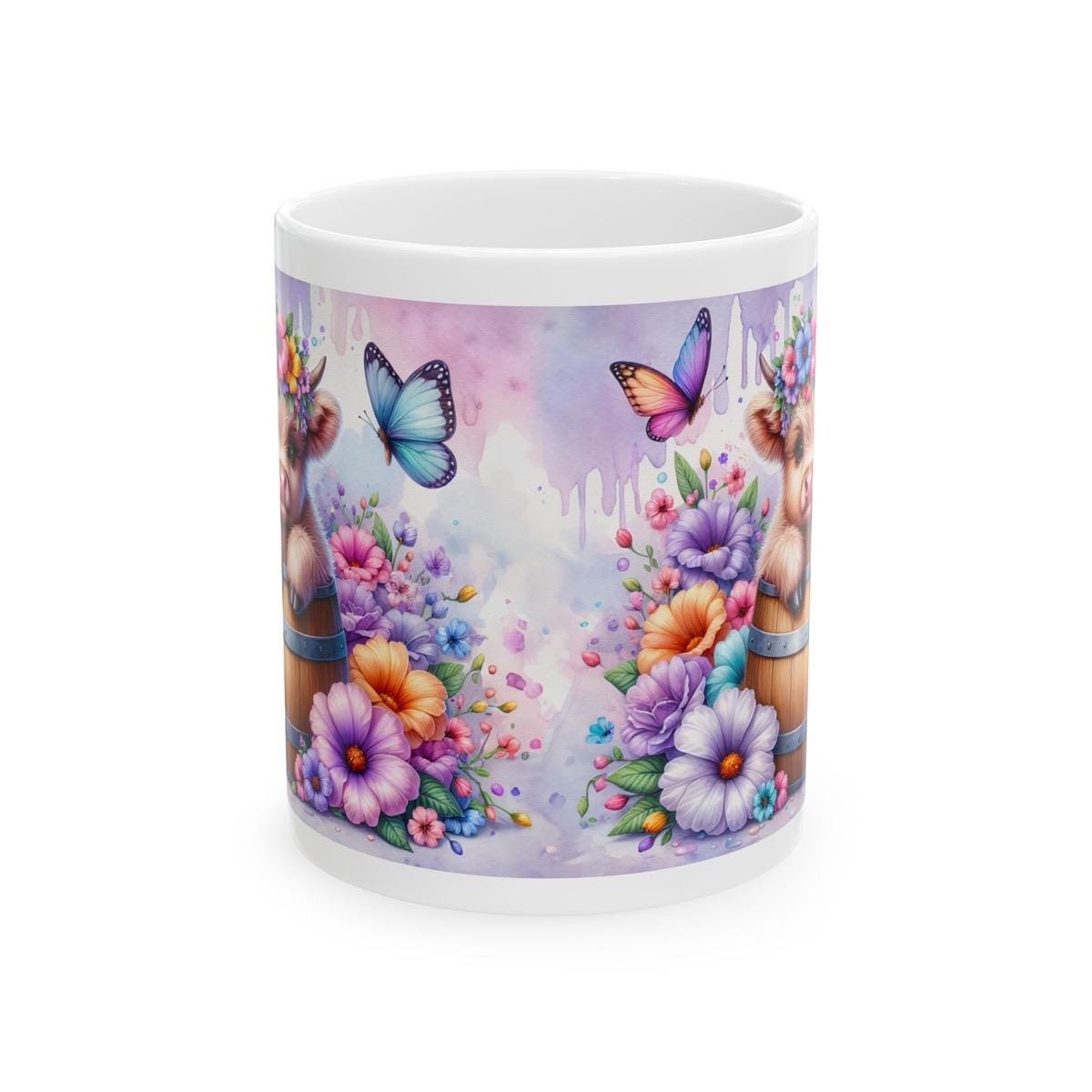 Cute purple highland cow in barrel 3d mug - perfect for your morning drinks - drinkware, tumblers cup washable reusable coffee ceramic reuse