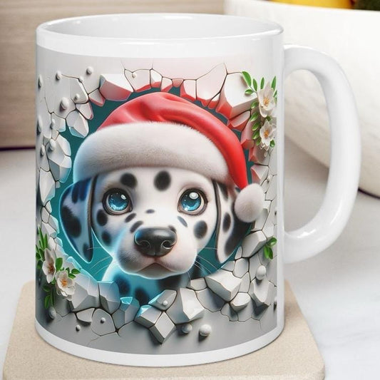 Cute dalmatian puppy dog mug - xmas style gift for coffee lovers - drinkware, cup tumblers ceramic washable reusable reuse mugs