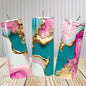 Cute girly marble tumbler 20oz pink blue gold - perfect for any occasion - drinkware, mug cup flasks bottles water bottles bottled portable