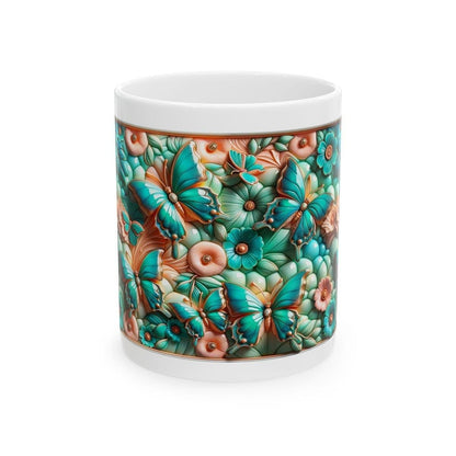Peach turquoise butterfly 3d mug - perfect for your morning drinks - tumblers, drinkware cup washable reusable ceramic reuse coffee xmas mug