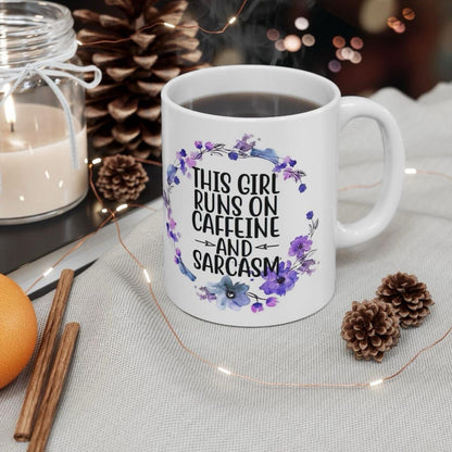 Funny mug sarcastic - gift xmas christmas secret santa stocking filler for girls who run off caffeine and sarcasm drinkware washable reusabl