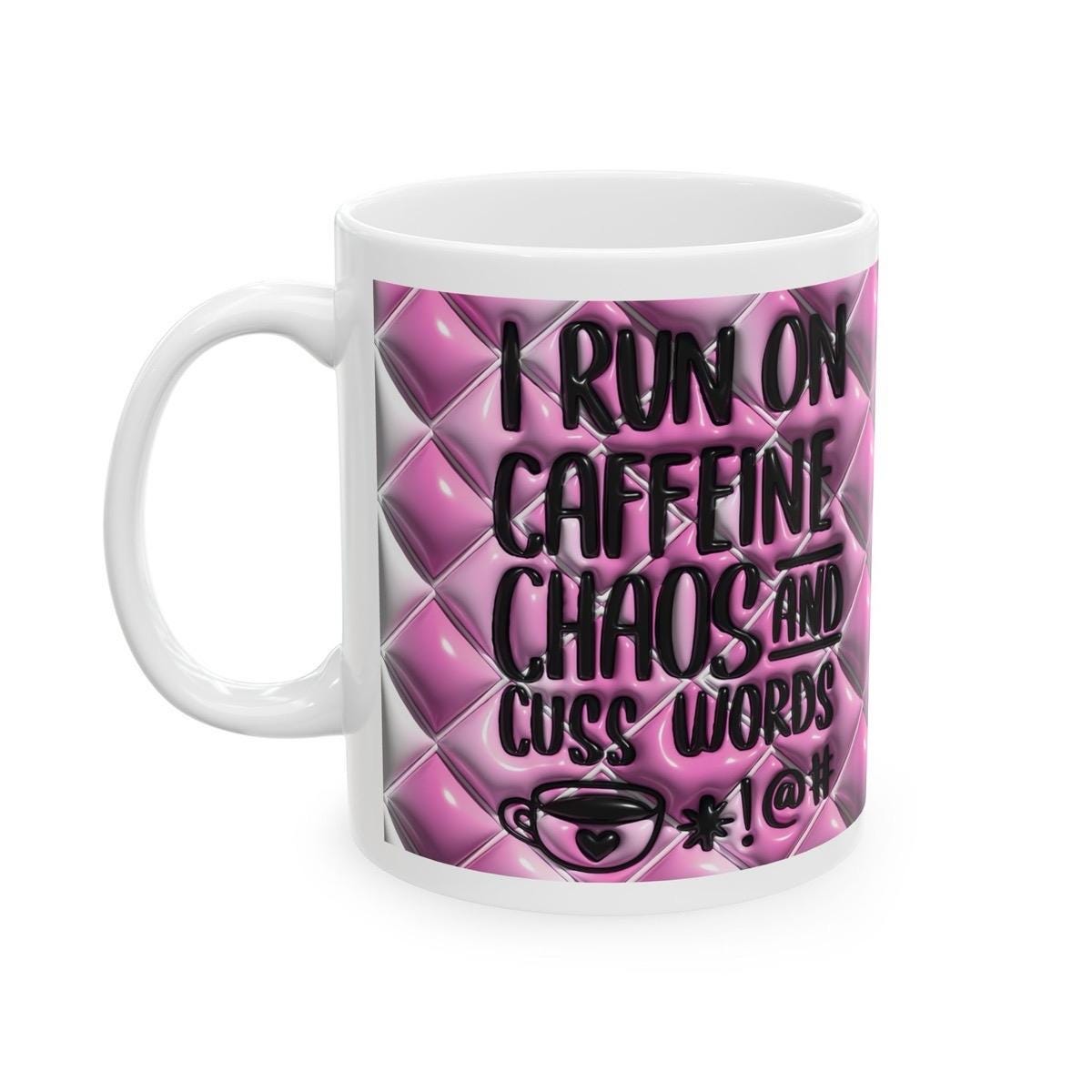 Funny mug gift for coffee lovers - i run off caffeine and chaos - drinkware, cup tumblers reusable washable ceramic reuse rude mugs cute swe