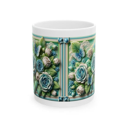Roses and butterflies 3d mug - perfect for coffee and tea - drinkware, cup tumblers bottles reusable washable xmas mugs festive cute girly
