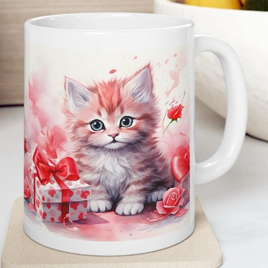 Cute kitten cat mug - perfect xmas valentines christmas gift for secret santa stocking filler drinkware tumbler washable cup reuse reusable