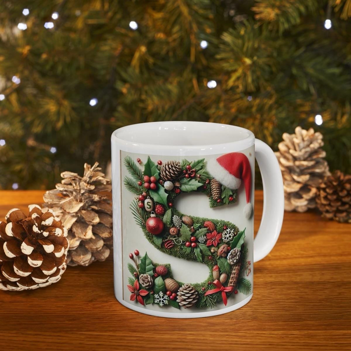 Personalised 's' edition christmas mug - unique gift for xmas - stocking filler - drinkware washable reusable reuse ceramic cup tumbler coff