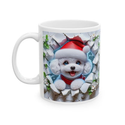 Cute white dog xmas mug - perfect for hot drinks - cup, drinkware tumblers bottles washable reusable coffee reuse ceramic mugs coffe