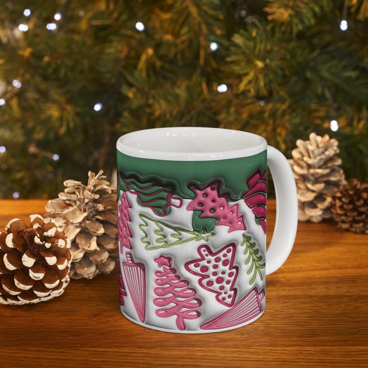 3d style christmas trees mug - perfect for your holiday drinks - drinkware reusable washable ceramic reuse tumbler cup coffee fun mugs xmas