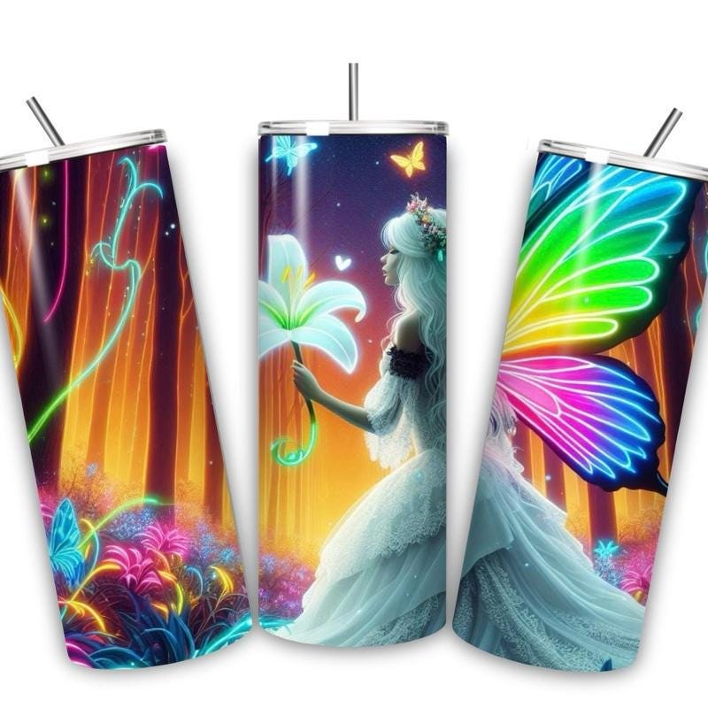 Fairy butterfly tumbler 20oz - perfect for on-the-go hydration - vacuum flask - cup drinkware mug bottles water bottles bottled portable gif