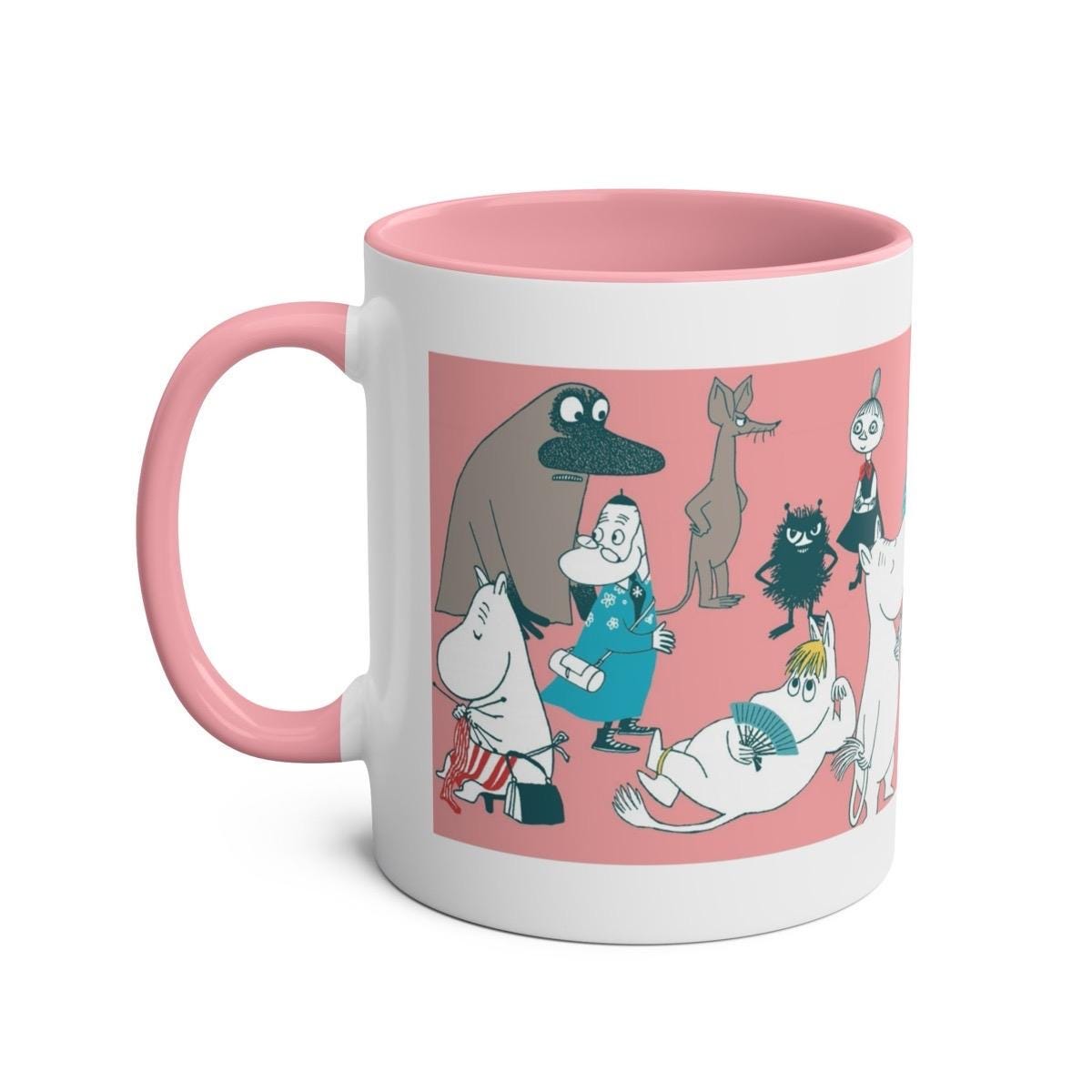 Moomin pink mug with pink interior and handle - perfect for drinking - drinkware, cup tumblers bottles reusable ceramic reuse washable coffe