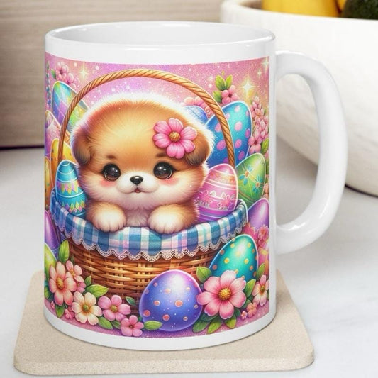 Easter puppy dog mug - cute gift - perfect for hot drinks - drinkware, tumblers cup bottles reusable washable portable reuse ceramic coffee