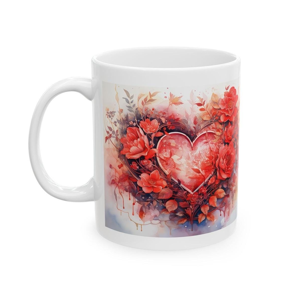 Cute floral heart mug - perfect xmas valentines christmas gift for secret santa or stocking filler - perfect for drinking - drinkware washab