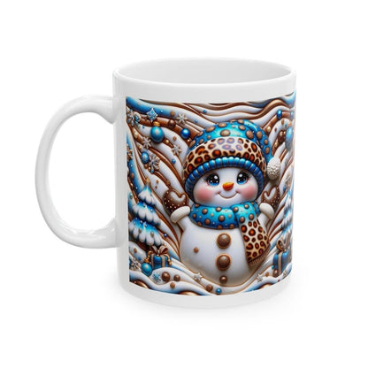 3d snowman christmas mug – cosy winter design with blue and gold accents, perfect festive gift! drinkware reusable tumbler washable reuse