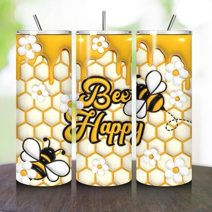 Be happy bee 20oz bees girly tumbler style - perfect for any occasion drinkware flasks mug bottles water bottles bottled stylish beverage po