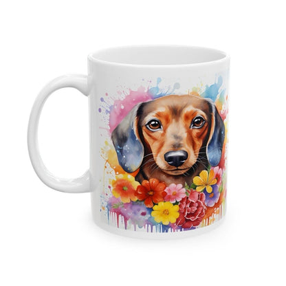 Dachshund sausage dog floral art mug for coffee and tea, perfect christmas or birthday gift drinkware tumbler cup reusable washable reuse ce